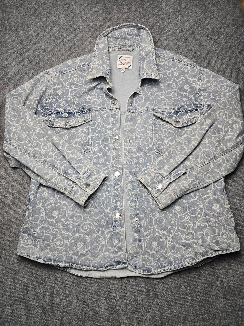 STOOSH Vintage Denim Paisley Floral Print Jacket Women's XL Y2K